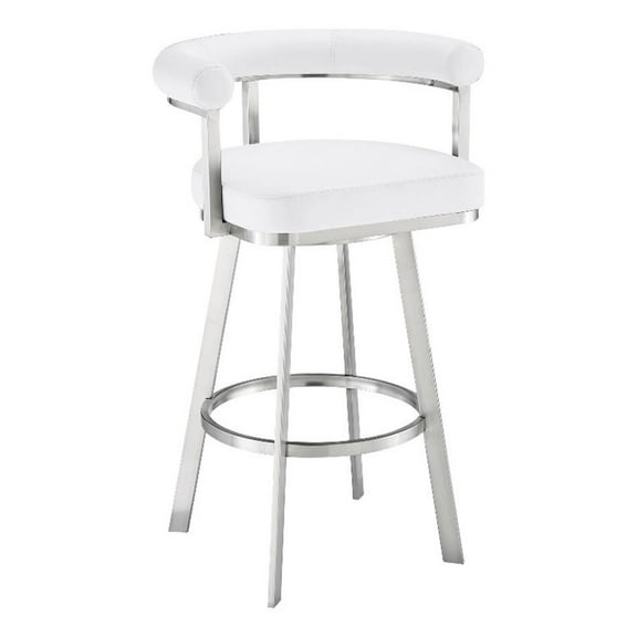 Pemberly Row 26" Metal/Faux Leather Swivel Counter Stool in White/Chrome
