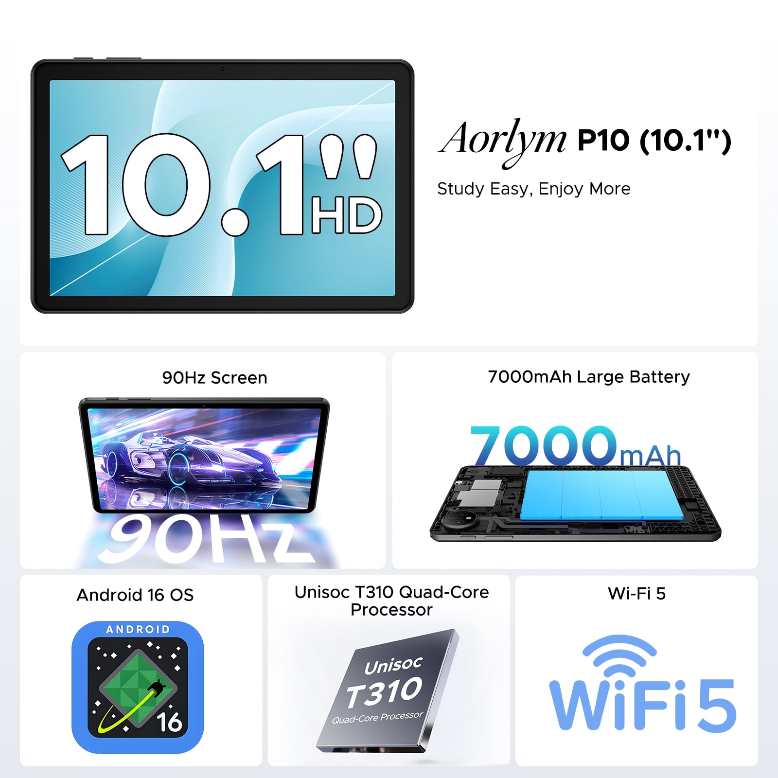 Aorlym P10 Android 16 Tablet, 10 inch Tablet, 48GB RAM+128GB ROM
