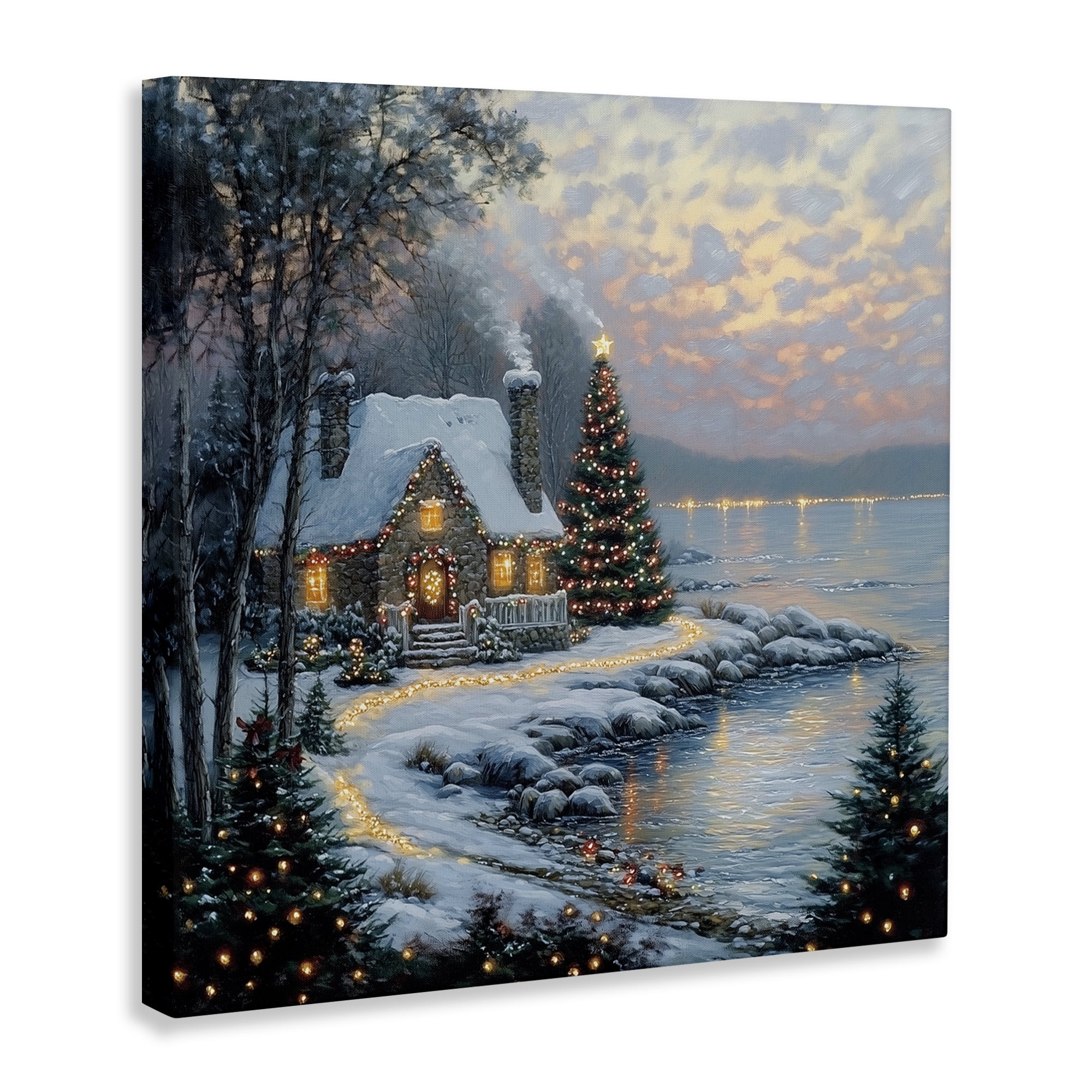 Stupell Industries Snowy Lit Cottage by Lake Canvas Wall Art, design by Heidi Kuntz