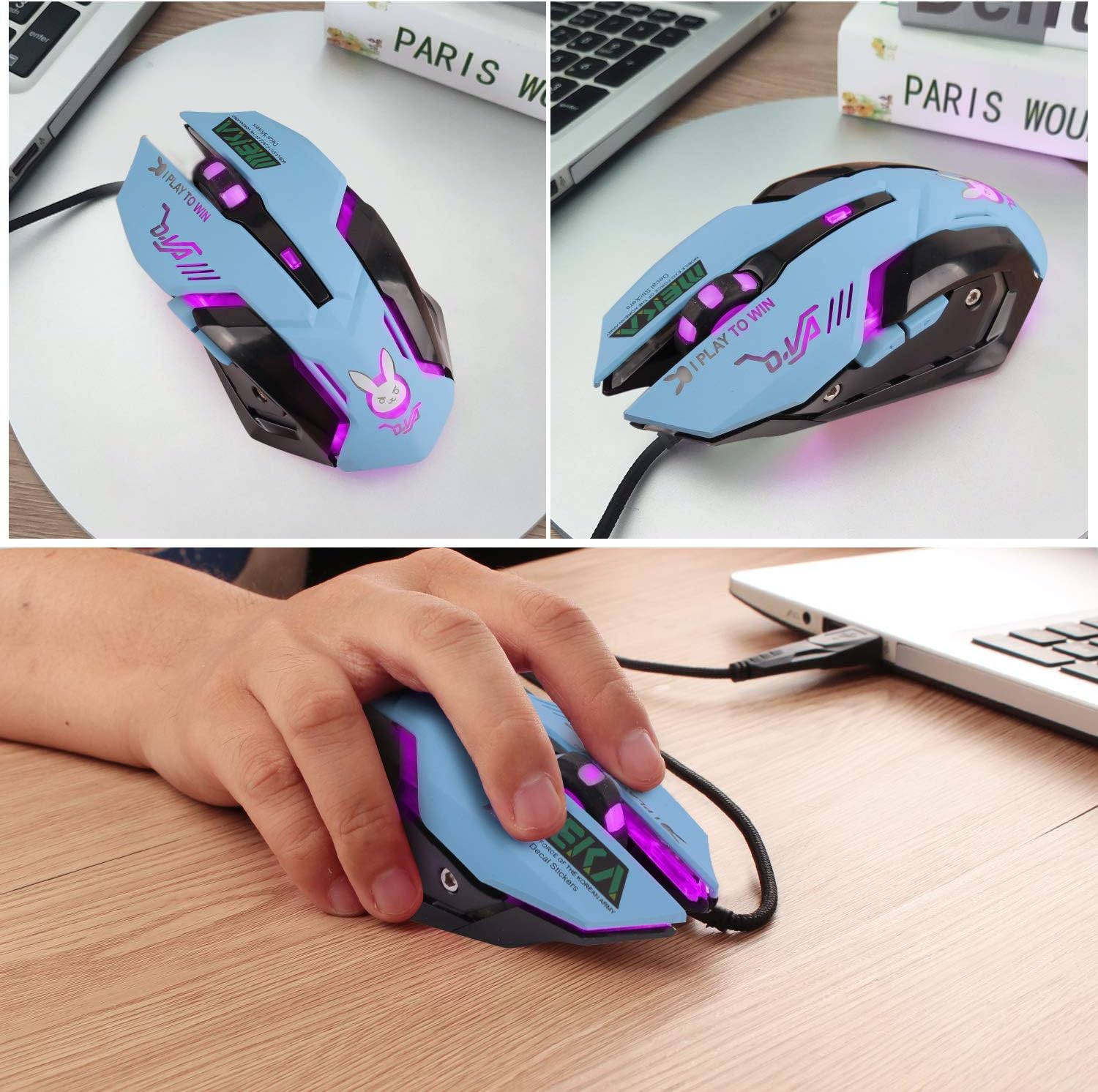 Lovely Wired USB Computer Mouse,7 Colors Backlit,Silent Buttons,3200 DPI,for MacBook,Computer PC,Laptop