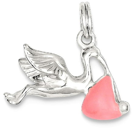 Sterling 925 Charm Pendant - ICE CARATS 925 Sterling Silver Pink Enamel Stork Pendant Charm Necklace Baby Bird Fine Jewelry Ideal Gifts For Women Gift Set From Heart