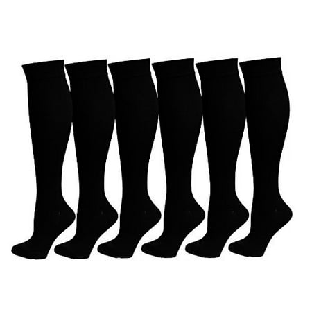 6 Pairs Knee High Graduated Compression Socks For Women and Men - Best Medical, Nursing, Travel & Flight Socks - Running & Fitness - 15-20mmHg (S/M,