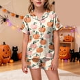 thumbnail image 2 of Leey-World Toddler Halloween Pjs Girls Satin Pajamas Set Button Down Silk 2 Piece Pj Sets Ruffle Short Sleeve Sleepwear, 2 of 5