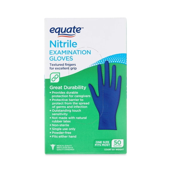 Equate Nitrile Exam Gloves, One Size Fits Most, 50 Count