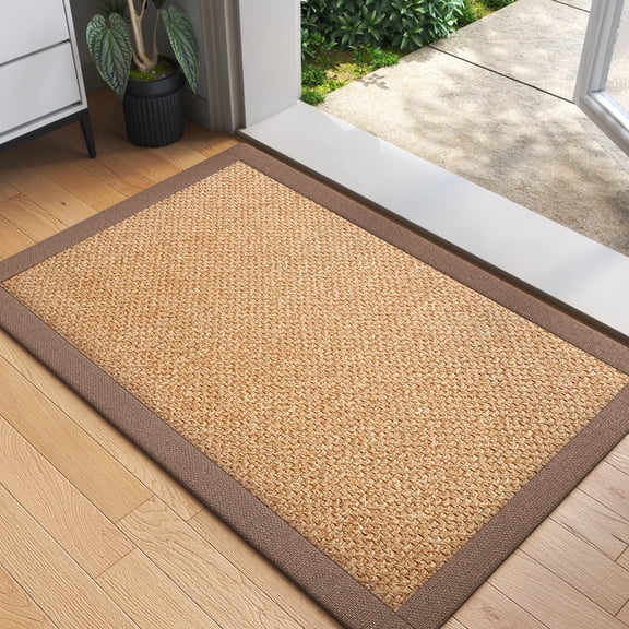 QiCaiJia Hallway Runner Rug 2x3 ft BrownJute Like Kitchen Runner Mat Rugs Non Slip, Woven Soft Entryway Farmhouse Runner Boho Floor Carpet for Indoor Laundry Hall Backdoor Bedroom Living Room