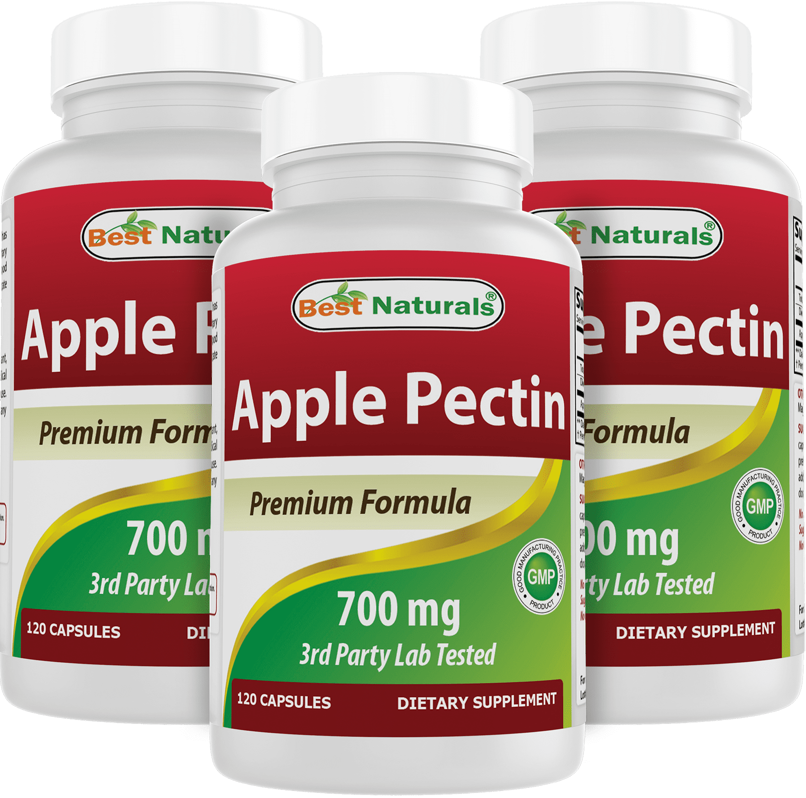 3 Pack Best Naturals Apple Pectin 700 mg 120 Capsules