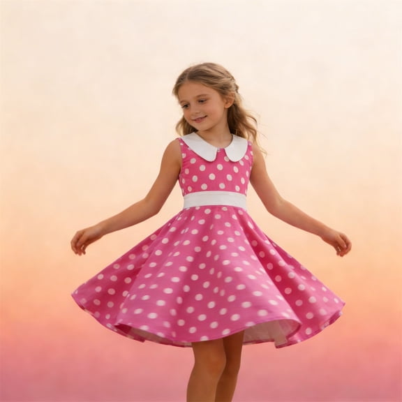 Glisme Girls Dresses With Collar Sleeveless Waist Design For Daily Wear Party Performance Pink Sundress Size 13-14 Years