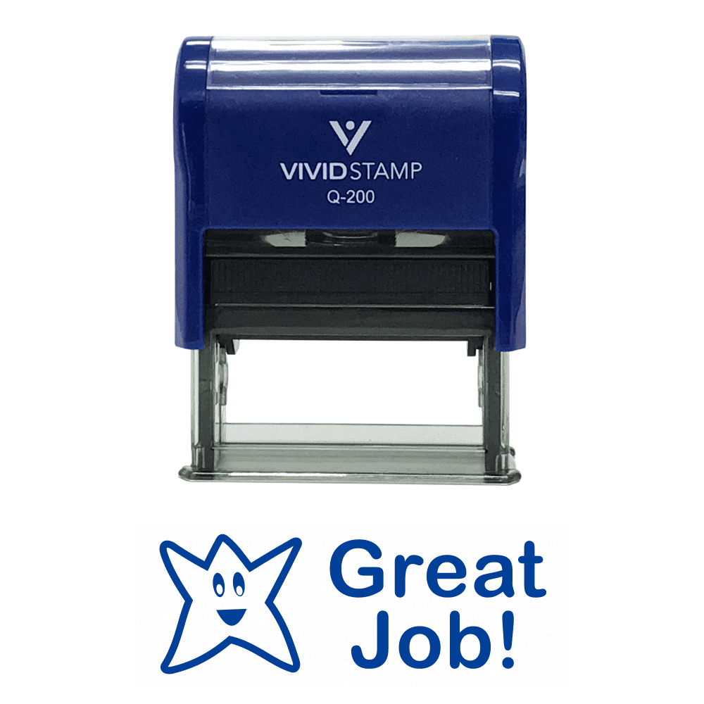 (3 pack) Vivid Stamp GREAT JOB Teacher Self Inking Rubber Stamp (Blue Ink) - Medium