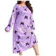 thumbnail image 2 of Blczomt Midi Womens Holiday Dress Long Sleeve Purple Graphic Casual Dress Soft Plus Size Crew Neck Dresses, 2 of 5