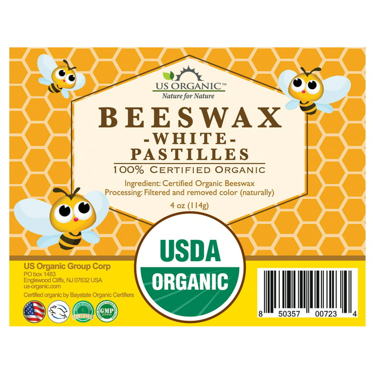 US Organic Beeswax White Pastille, 100% Pure Certified USDA