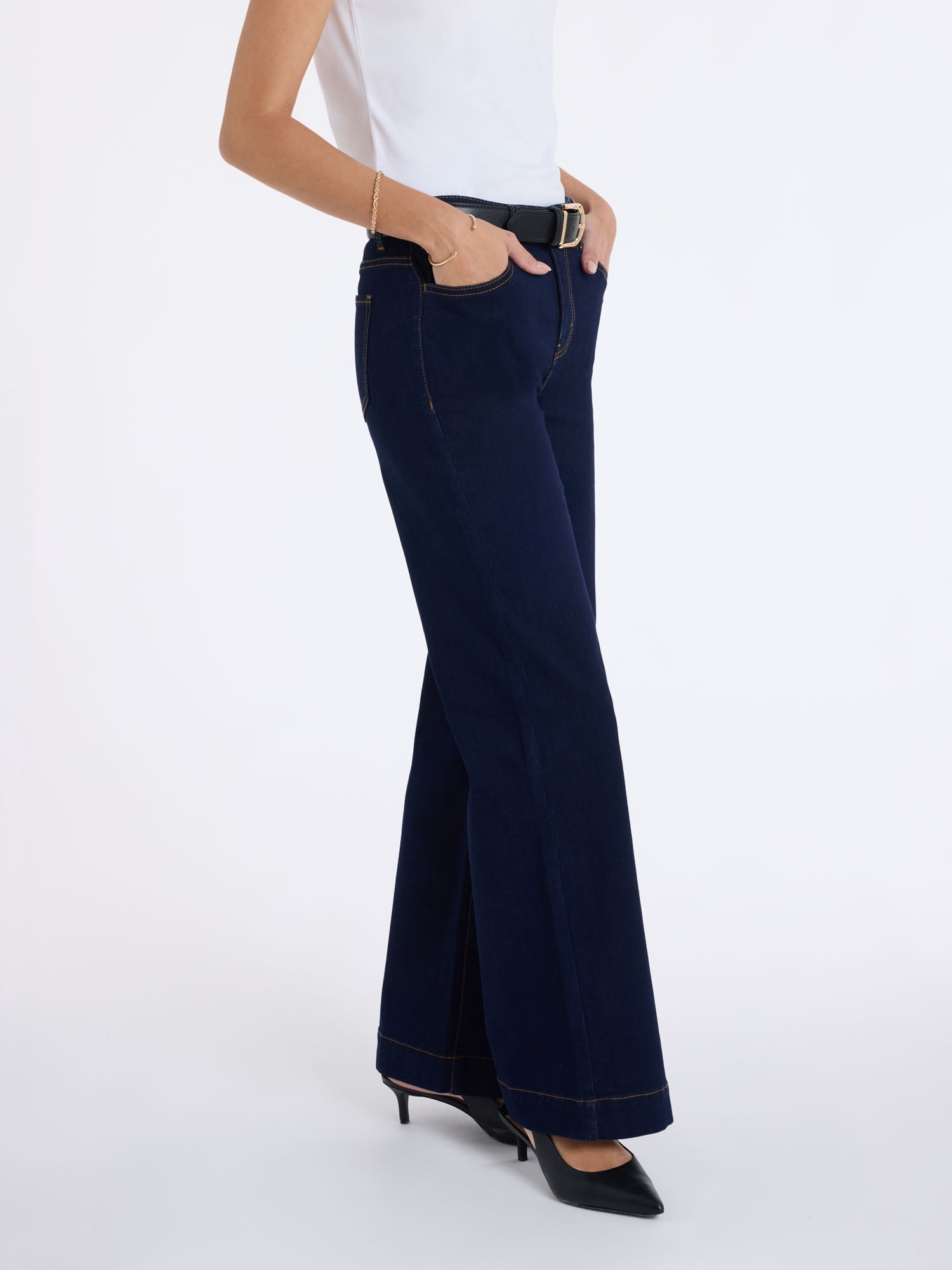 U.S. Polo Assn. Women's High Rise Relaxed Knit Denim Wide Leg Jeans