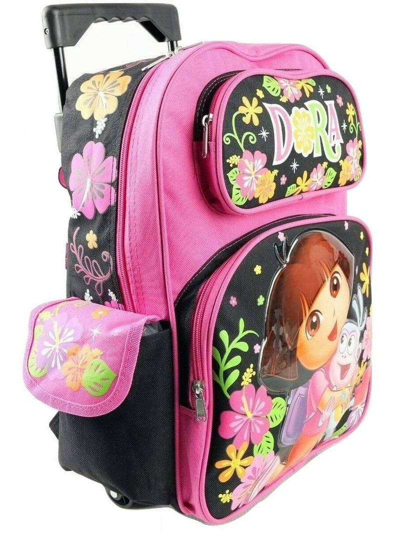 Dora The Explorer NICK. JR Flowers Backpack, Large Rolling, Black