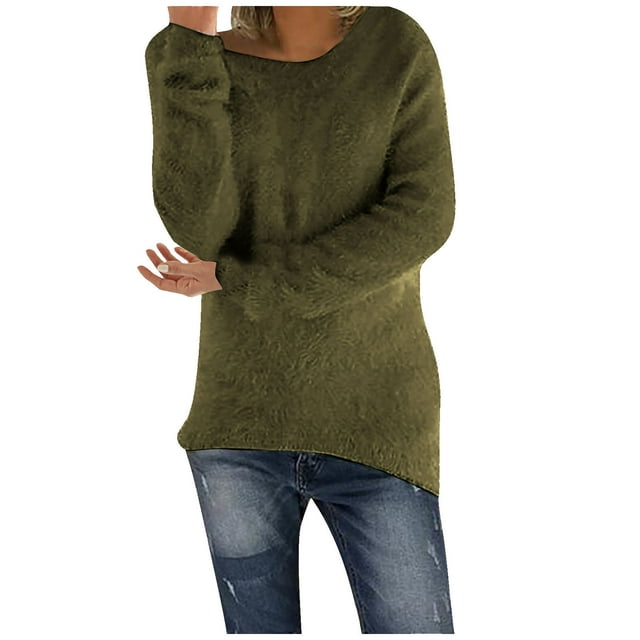 KIHOUT Chandail T-shirt à Manches Longues Ample en Peluche Coloré pour Femmes, Taille P-5TG