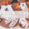 thumbnail image 3 of CAICJ98 Newborn Baby Girl Halloween Outfit Ruffle Long Sleeve Romper Bodysuit Bow Pants Set with Headband Cute Infant Fall Winter Clothes (Orange,3-6 Months), 3 of 4