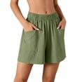 thumbnail image 3 of Women's Soft Fabric Elastic Waist Shorts, Pull On Style with Functional Pockets, Mid Rise Tummy Control, Casual Summer Wear for Daily Errands, Travel, Walking, Gardening,, 3 of 7