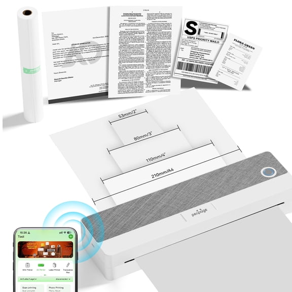 PeriPage Portable Printers,Thermal Printer Support 8.5" X 11" Letter & A4 Thermal Paper,Mobile Printer for Phone Laptop, with 1 Rolls Thermal Paper, for Home Office Receipt