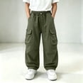 thumbnail image 2 of StSilkitty Baggy Cargo Pants for Boys Girls Solid Color High Waisted Elastic Drawstring Wide Leg Hiking Pants with Pockets, 2 of 8