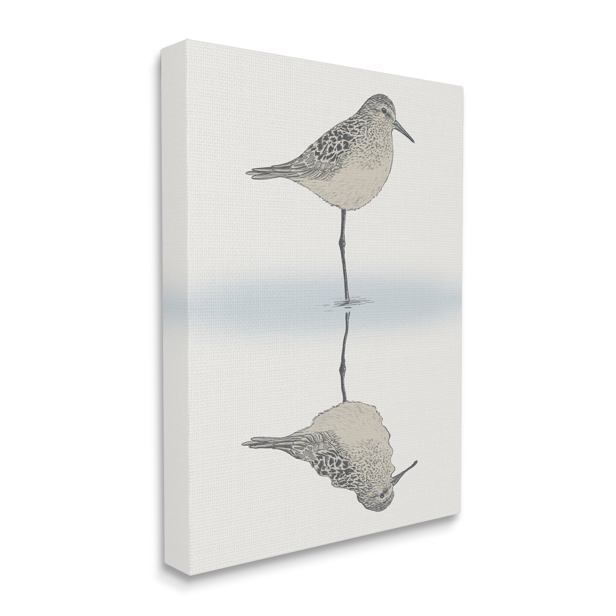 Stupell Industries Soothing Sandpiper Bird Standing Ocean Shoreline Reflection Graphic Art Gallery Wrapped Canvas Print Wall Art, Design by Ziwei Li