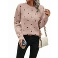 thumbnail image 2 of Women'S Polka Dots Sweaters Long Sleeve Round Neck Knitted Pullover Tops Pink L, 2 of 9