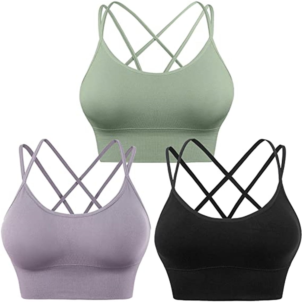 Lollanda 2 Pack Cross Back Sports Bras for Women - Padded Seamless Black Sports  Bra for Yoga Gym Workout Fitness - Walmart.com