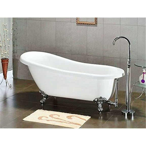 Cambridge Plumbing Inc AST67-NH-BN Acrylic Slipper Bathtub 67 x 30 in. with No Faucet Drillings and Brushed Nickel Feet