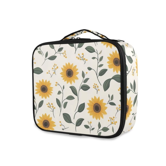 FORMRS Travel Makeup Bag Large Capacity Train Case Cosmetic Organizer with Adjustable Dividers, Sunflower Pattern