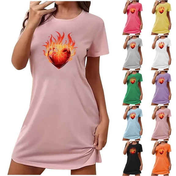Sakmal Short Sleeve Moo Moos for Women Nightgowns Love Cute Valentines House Dress Short Heart Print Nightgowns for Women L