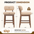 thumbnail image 4 of Hawsaiy Counter Height Bar Stools Set of 4, Mid Century Modern Boucle Barstools with Solid Wood Frame, Upholstered Kitchen Island Stools with Backrest & Footrest, Beige, 4 of 13