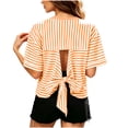 thumbnail image 4 of CYMMPU Women's Summer Striped T-Shirt, Crew Neck with Open Back and Bow Tie, Casual Loose Fit Tee Orange XL, 4 of 9
