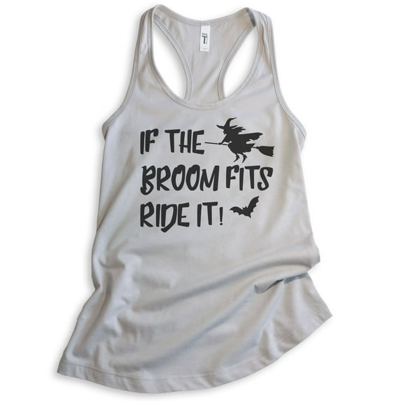 If The Broom Fits Ride It Witch Tank Top, Ladies Racerback Tank Top, Halloween Tank, Witch Tank, Silver Gray, Large