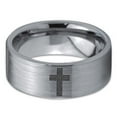 thumbnail image 2 of Tungsten Cross Hearts Band Ring 8mm Men Women Comfort Fit Gray Flat Cut Brushed Polished, 2 of 4
