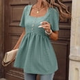 thumbnail image 6 of Htigea Women's Square Neck Summer Tops Babydoll Short Sleeve Shirts Hollow Out Eyelet Peplum Tunic Tee Green M, 6 of 7