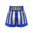thumbnail image 4 of Haitryli Boys Sides Slit Metallic Boxing Shorts Color Block Satin Kickboxing Muay Thai Trunks Themed Party Dress Up Blue Gold 8, 4 of 7