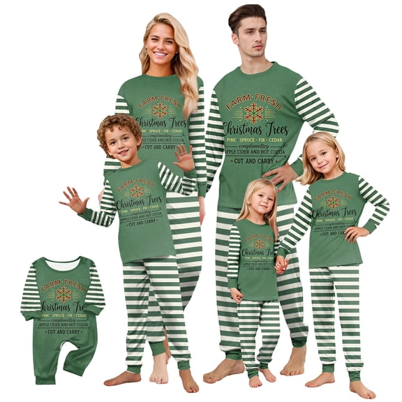 Onlypjs Matching Family Christmas Pajamas Set Farm Fresh Christmas Trees Striped Sleepwear Holiday Loungewear for Couples, Women and Men