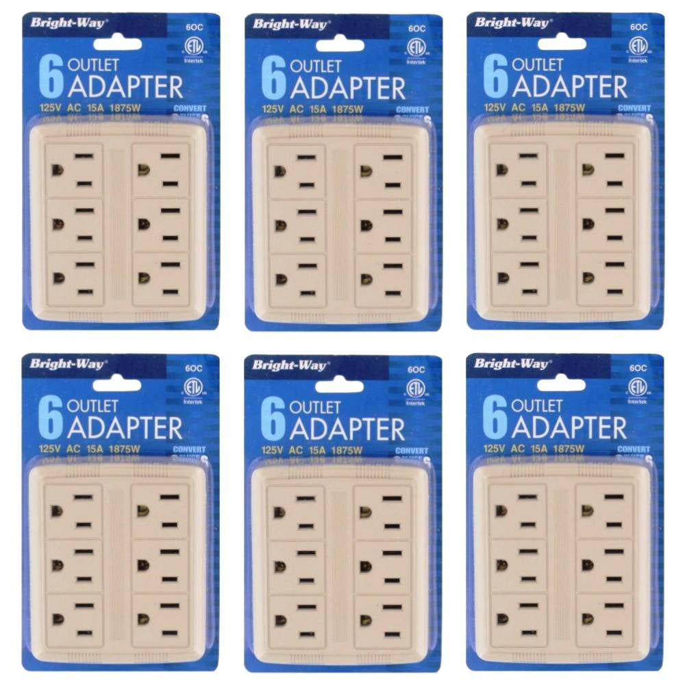 Bright Way Outlet Adapter Wall Tap 6 Outlet Power 125V 15 Amp White, 6