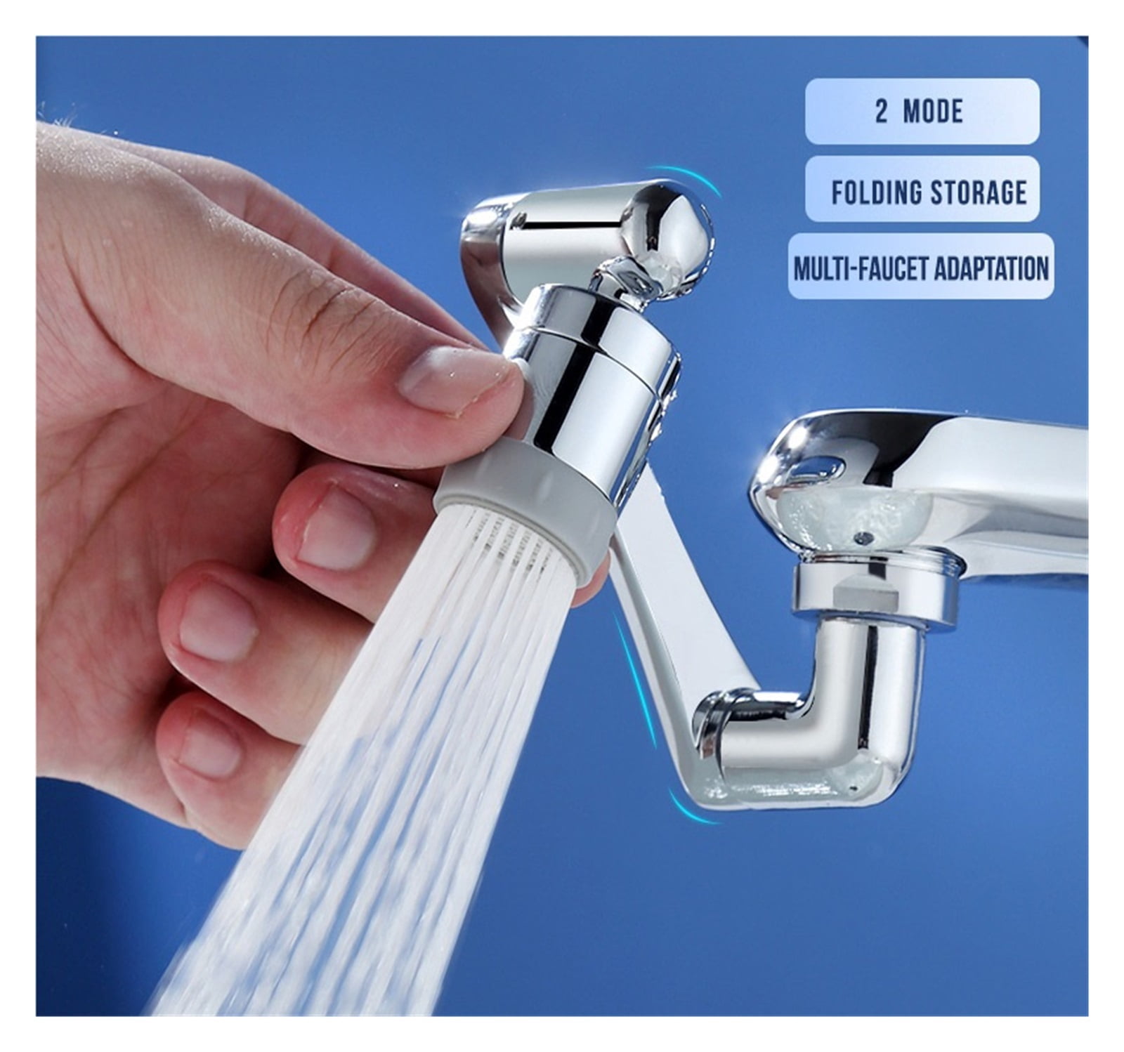 Stainless Steel Universal 1080 °Swivel Robotic Arm Swivel Extension Faucet Aerator Kitchen Sink Faucet Extender 2Water Flow Mode ,Easy to Install