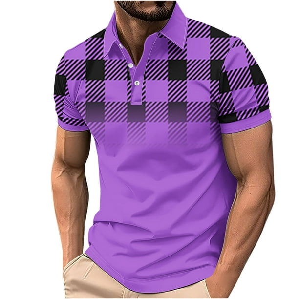 Camisa Casual Impresa de los Hombres, Top de Solapa de Manga Corta en Tela de Malla Ligera para Uso Al Aire Libre Y Diario, Blusa de Suéter Elegante