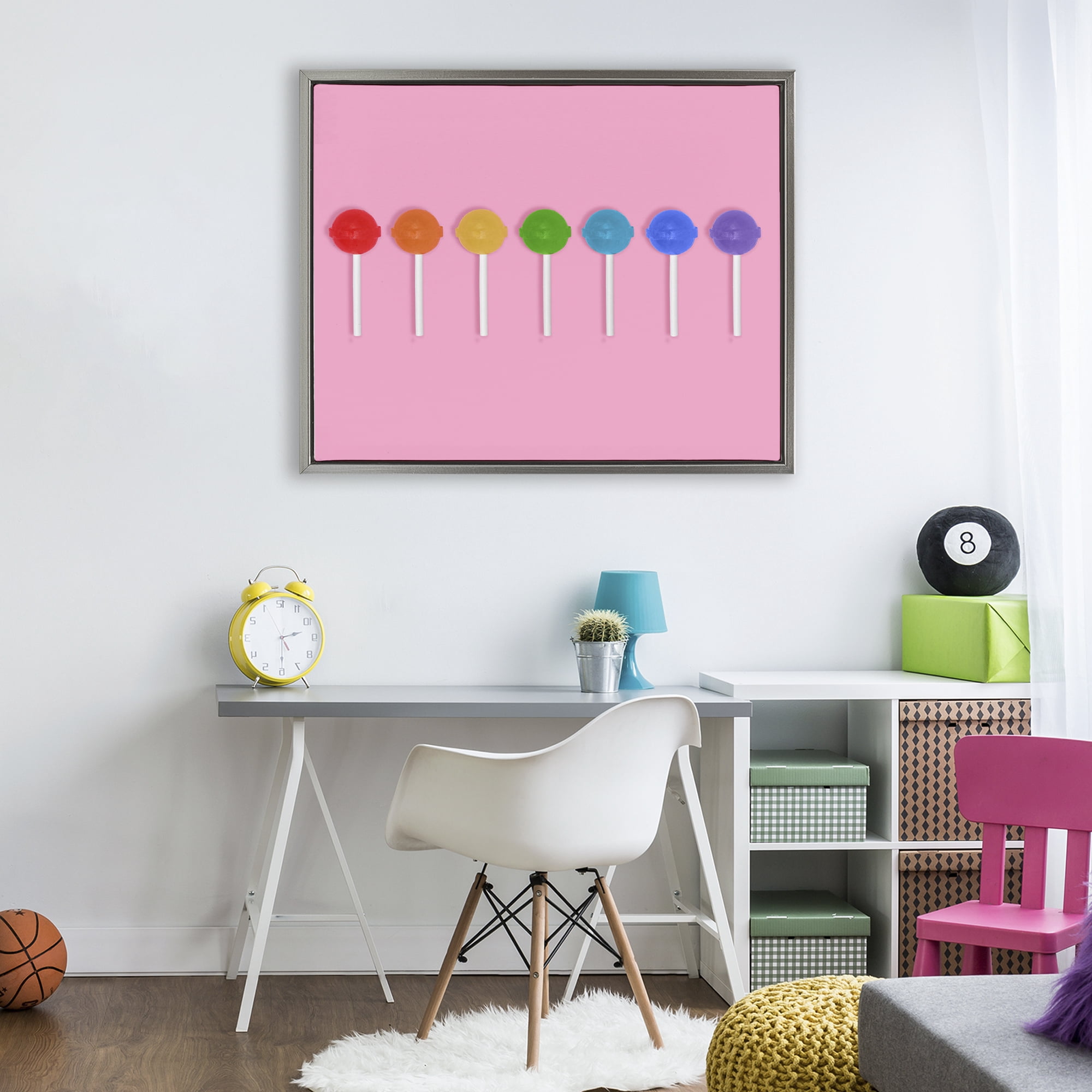 Stupell Industries Row of Rainbow Lollipops Gray Framed Floater Canvas Wall Art, design by LISH Creative