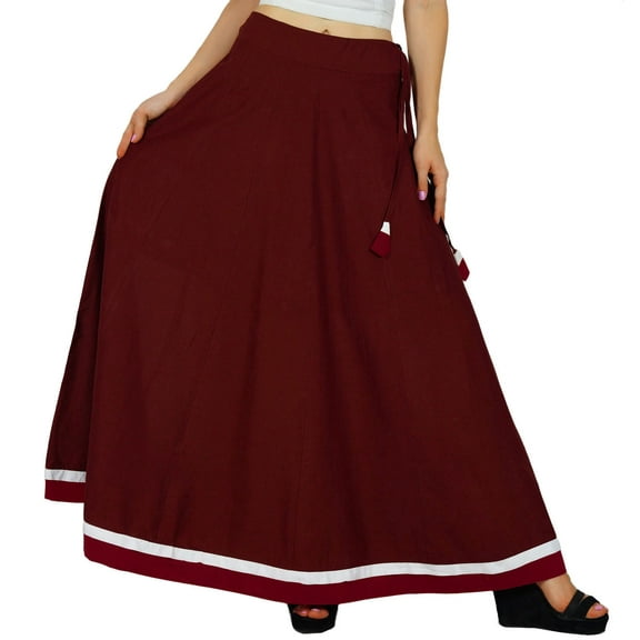 Bimba Women Long Boho Maxi Skirt Cotton Flared Skirts With Drawstring Waist