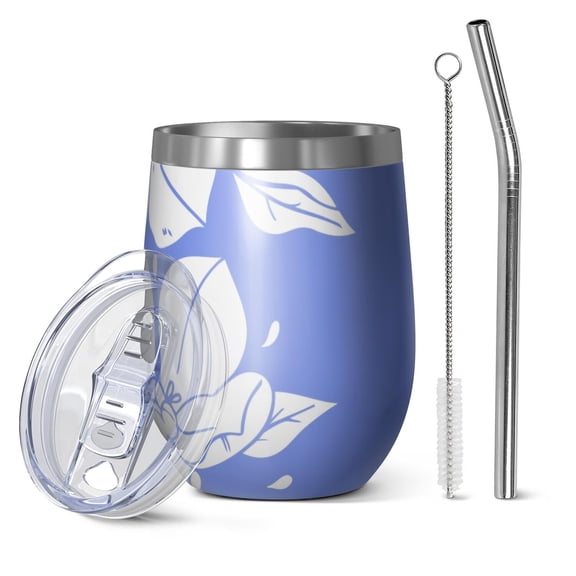 Floral 12oz Stainless Steel Insulated Wine Tumbler with Lid and Straw – Double Wall Vacuum Mug for Hot & Cold Drinks, 304 Steel Interior, Sweat-Free Design,Thanksgiving,Christmas, Spring,Flower