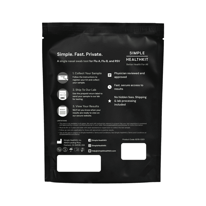 Simple HealthKit At-Home Common Respiratory Wellness Test Collection Kit, PCR Test for Flu A, Flu B & RSV in Males and Females, Free Follow-Up Care & Fast Lab Results, 1 Kit