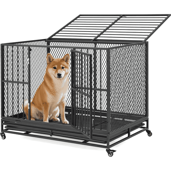 Erinnyees Heavy Duty 42" Metal Dog Crate for Dogs with Lockable Wheels