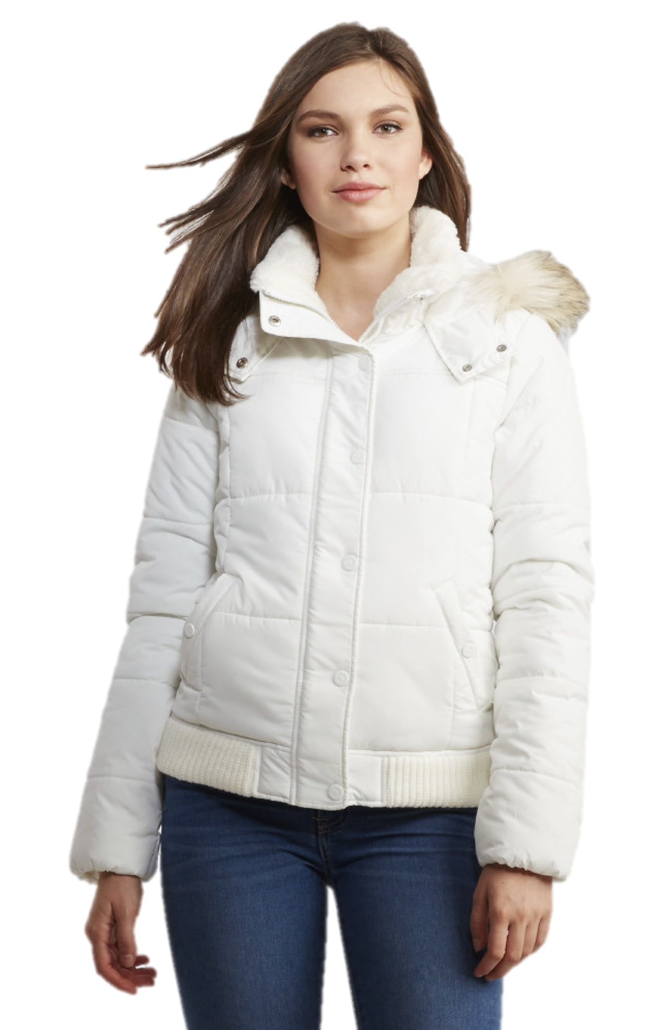 Aeropostale Womens Faux Fur Trimmed Puffer Jacket X-Small White ...