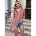 thumbnail image 4 of Women'S Casual Blouses Sleeveless Buttons V Neck Ruffle Tank Tops 2025 Trendy Summer Ladies Business Work Shirts Pink XL, 4 of 7