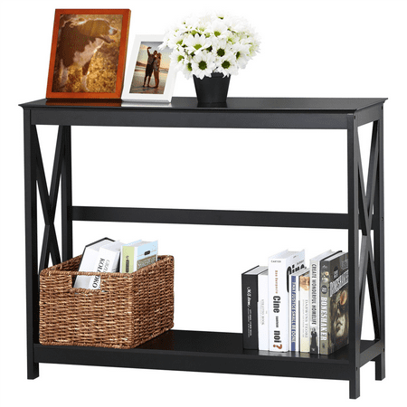 Mirrored Sofa Table Console Table Modern X Design Accent Side Stand Sofa Entryway Hall Display Storage Shelf Black ()