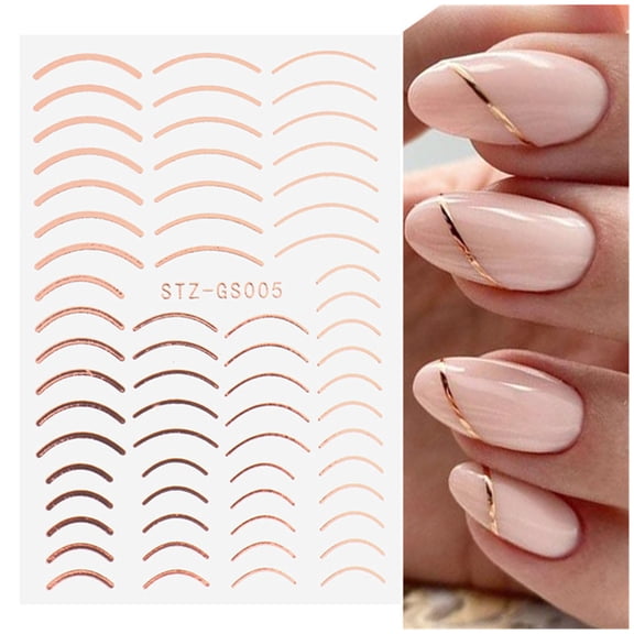 3D Nail Art Stickers, Gold & Silver Gs005 - 3D Gold Silver Rose Gold Nail Art Striping Tape Line Stickers, Nail Powder Easter Mother'S Day Nail