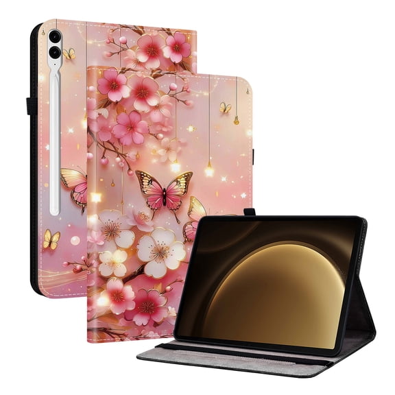 ELEHOLD Case For Samsung Galaxy Tab S9 FE 2023 12.4-inch, Stylish Pattern Shockproof PU Leather Kickstand Magnetic Slim Shockproof Case With Card Slots,Pink