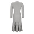 thumbnail image 5 of VEKDONE Women's Maxi Dress Long Sleeve Button Down V Neck Vintage Dress Casual Ruffle Hem Side Split Western Long Dress Solid Color Slim Fit Dresses Gray M, 5 of 7