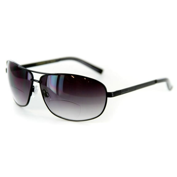 "Mod Aviators" Fashion Bifocal Sunglasses for Men and Women (Black w/ Smoke Lens,  1.00)