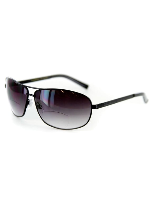 "Mod Aviators" Fashion Bifocal Sunglasses for Men and Women (Black w/ Smoke Lens, +1.00)